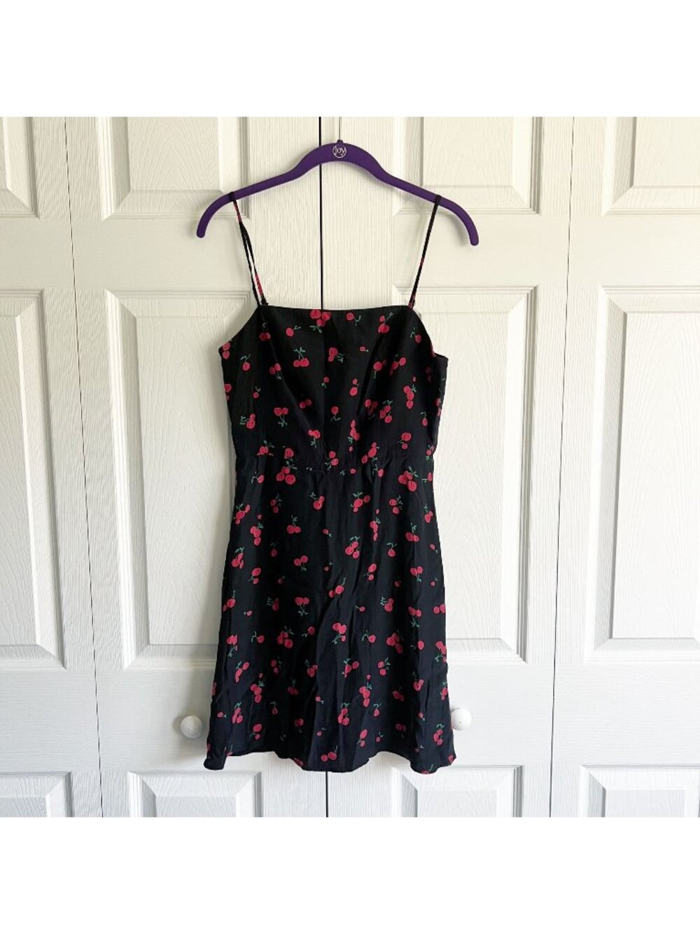 HVN Nora Black Red Cherry Print 100% Silk Bias Mini Dress Women's Size 6
